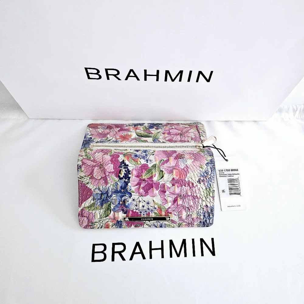Brahmin Floral Leather Wallet in Pink, Blue, Green